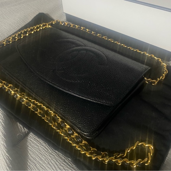 Chanel Timeless Wallet on Chain Cc Logo Woc Black Caviar Leather Cross Body Bag - Picture 8 of 8